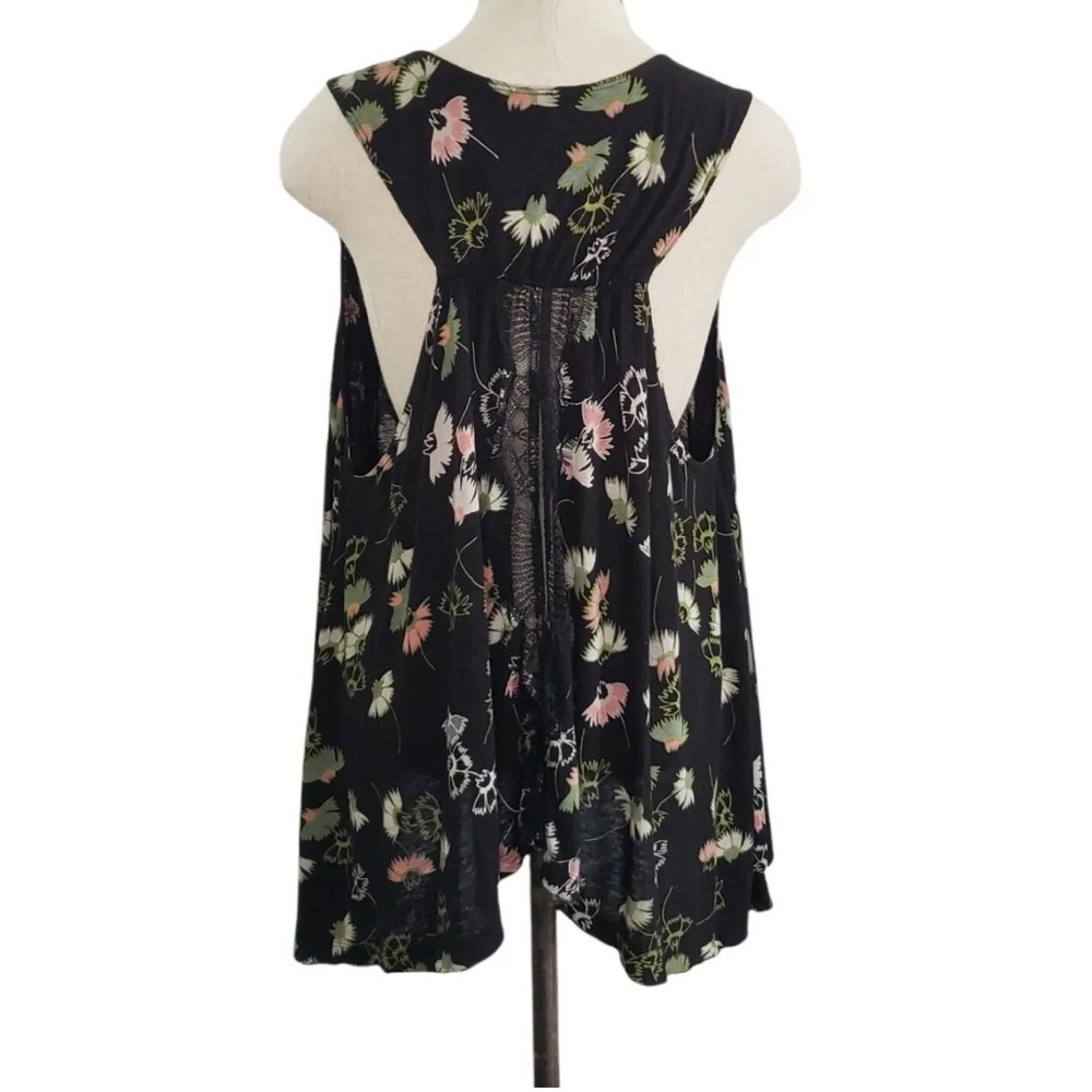 Free People Swing Tank XS Love Potion Black Floral Oversize Soft Girl Cottag i02 - Picture 2 of 9